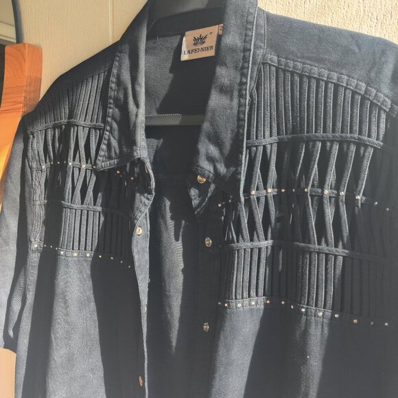 Jean jacket in Black with Bling! Beautiful braiding and studding, lightweight - Picture 3 of 6